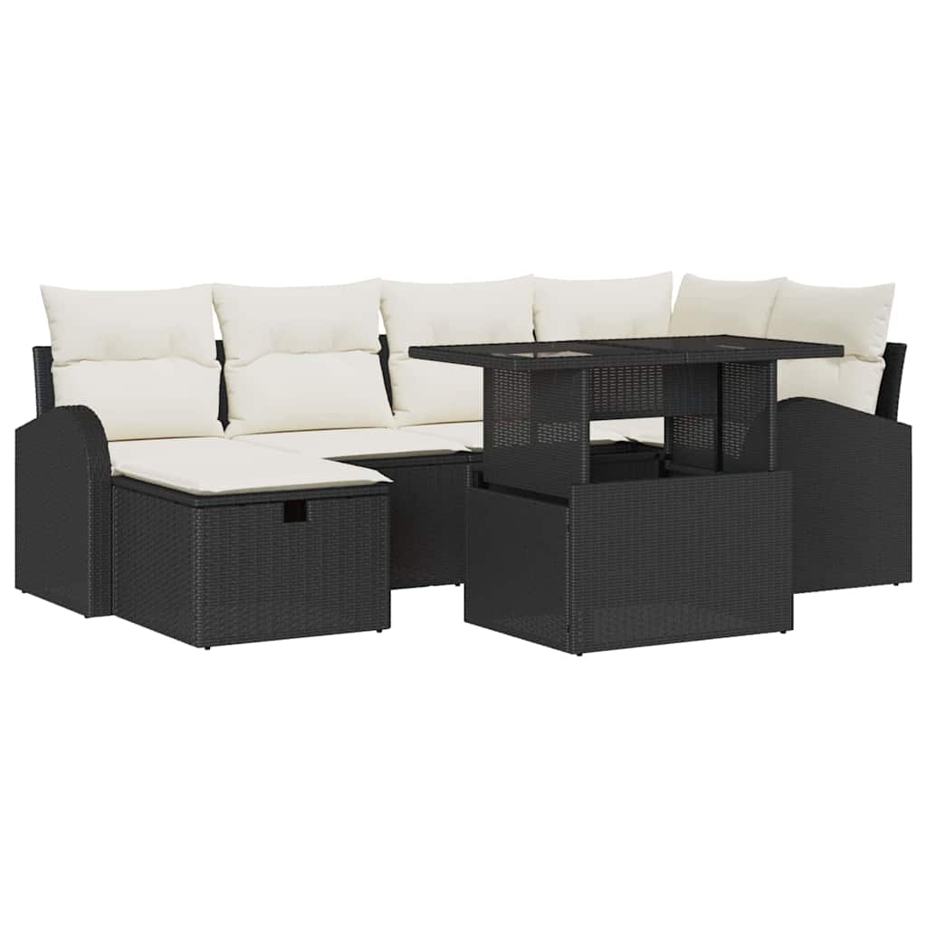 Conjunto de Sofá de Jardim 7 pcs Preto Rattan Sintético
