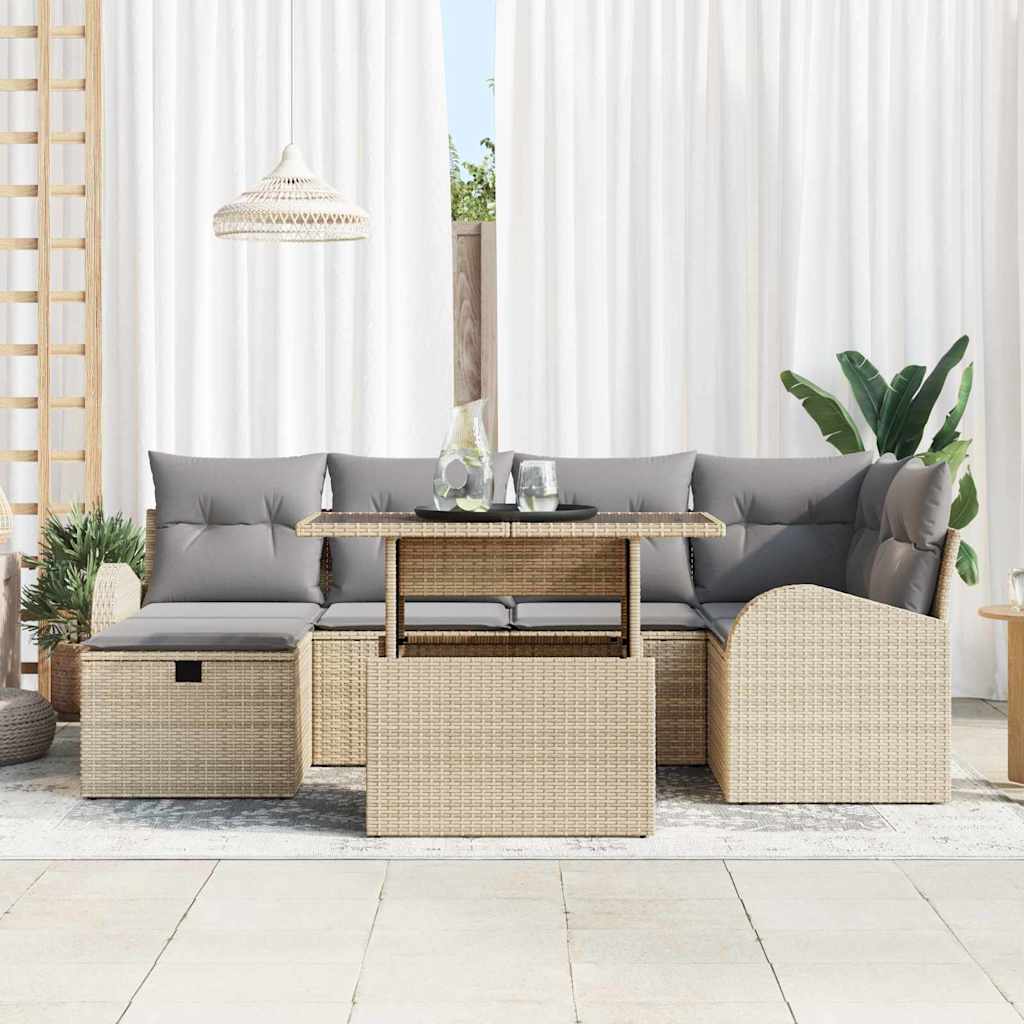 Conjunto de Sofá de Jardim 7 pcs Bege Rattan Sintético