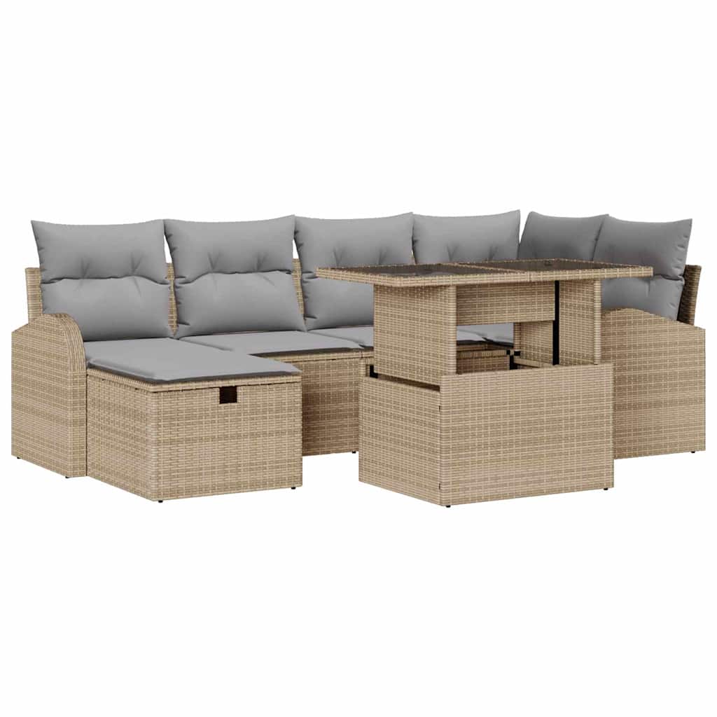 Conjunto de Sofá de Jardim 7 pcs Bege Rattan Sintético