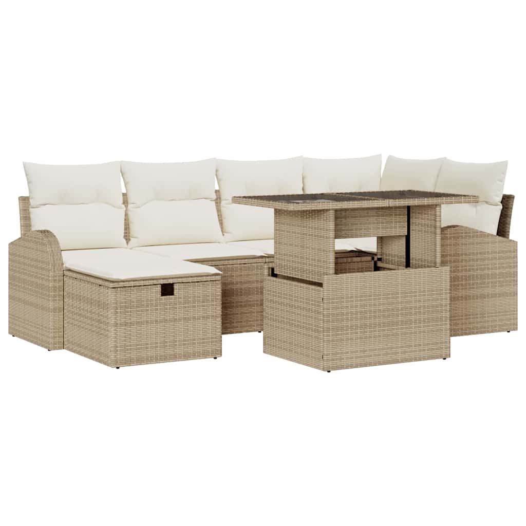 Conjunto de Sofá de Jardim 7 pcs Bege Rattan Sintético