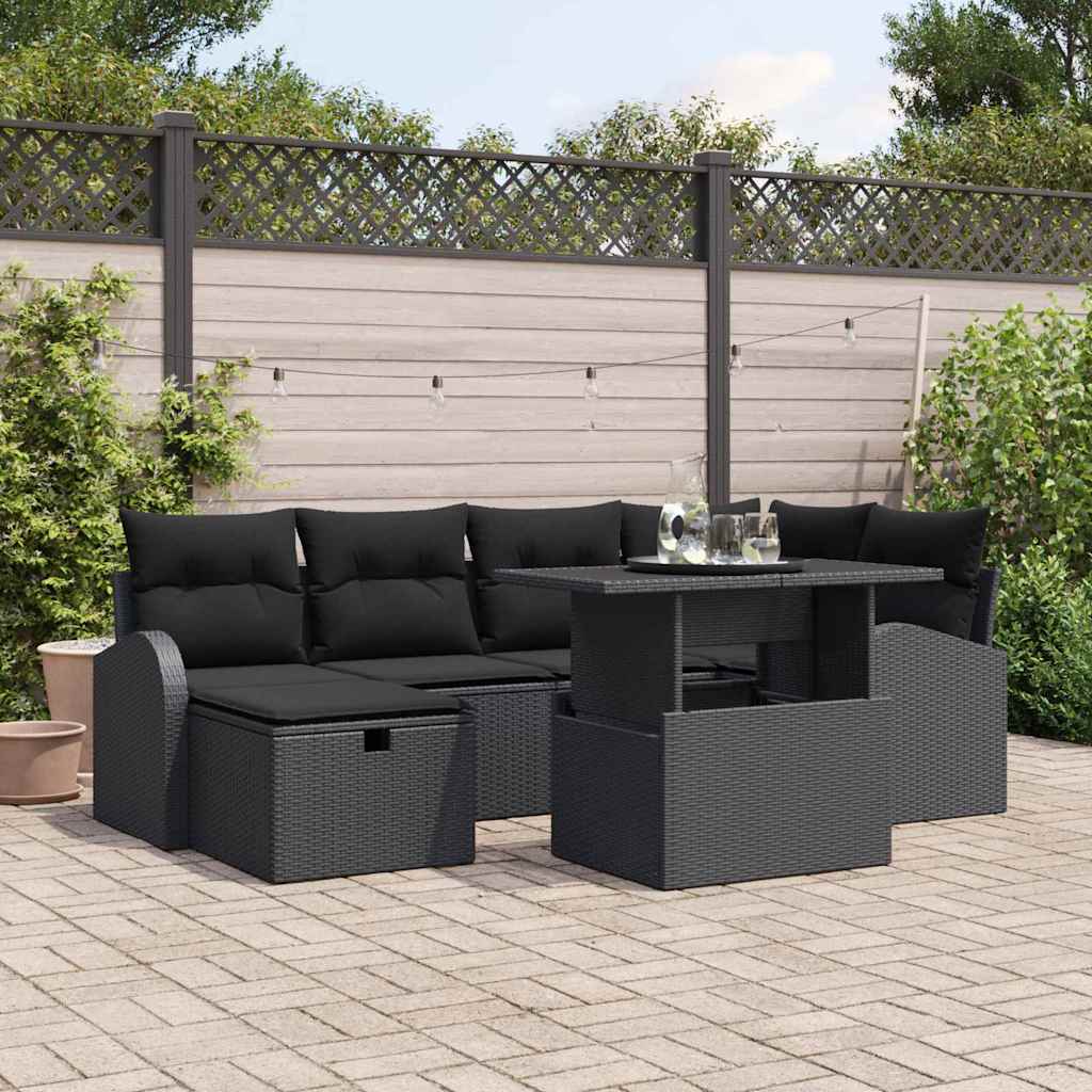 Conjunto de Sofá de Jardim 7 pcs Preto Rattan Sintético