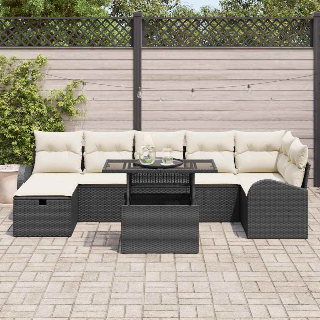 Conjunto de Sofá de Jardim 8 pcs Preto Rattan Sintético