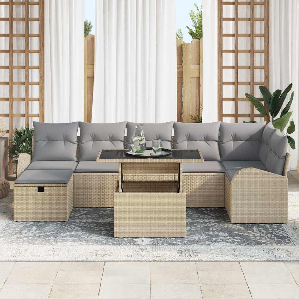 Conjunto de Sofá de Jardim 8 pcs Bege Rattan Sintético
