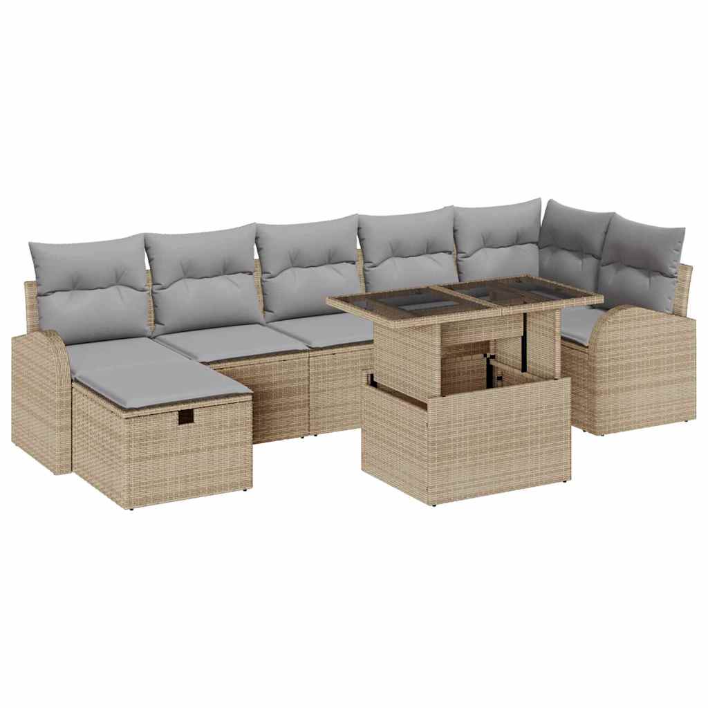 Conjunto de Sofá de Jardim 8 pcs Bege Rattan Sintético