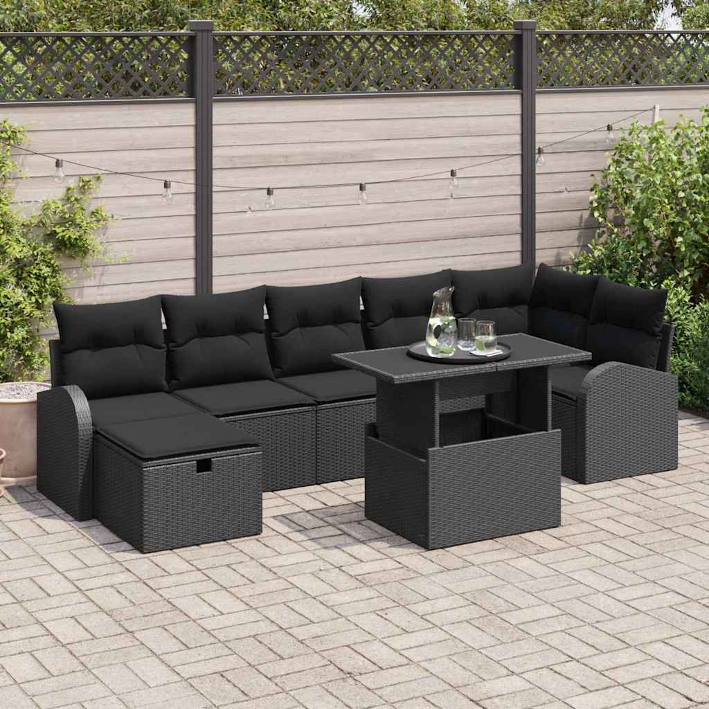 Conjunto de Sofá de Jardim 8 pcs Preto Rattan Sintético