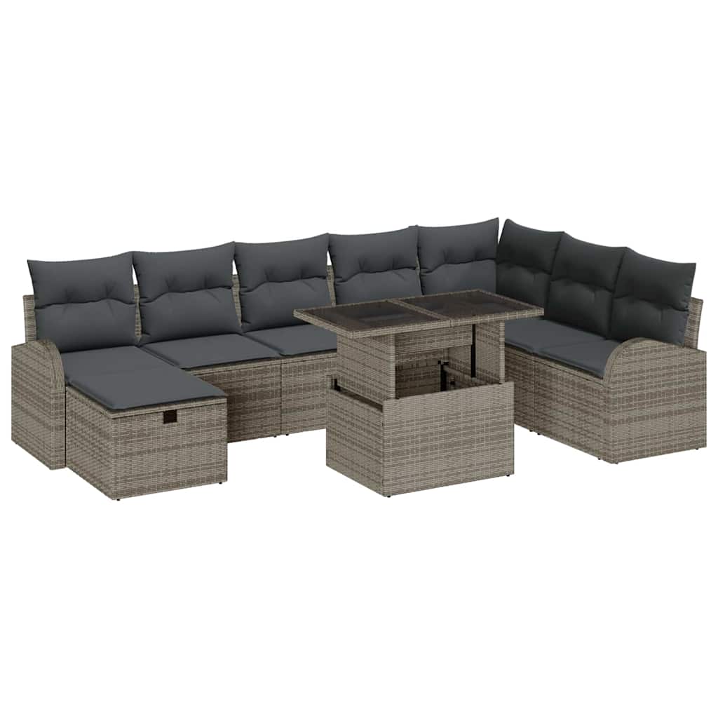Conjunto de Sofá de Jardim 9 pcs Cinzeto Rattan Sintético