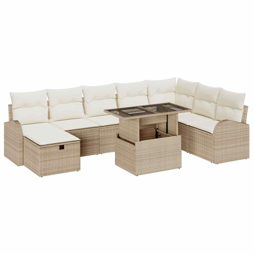 Conjunto de Sofá de Jardim 9 pcs Bege Rattan Sintético