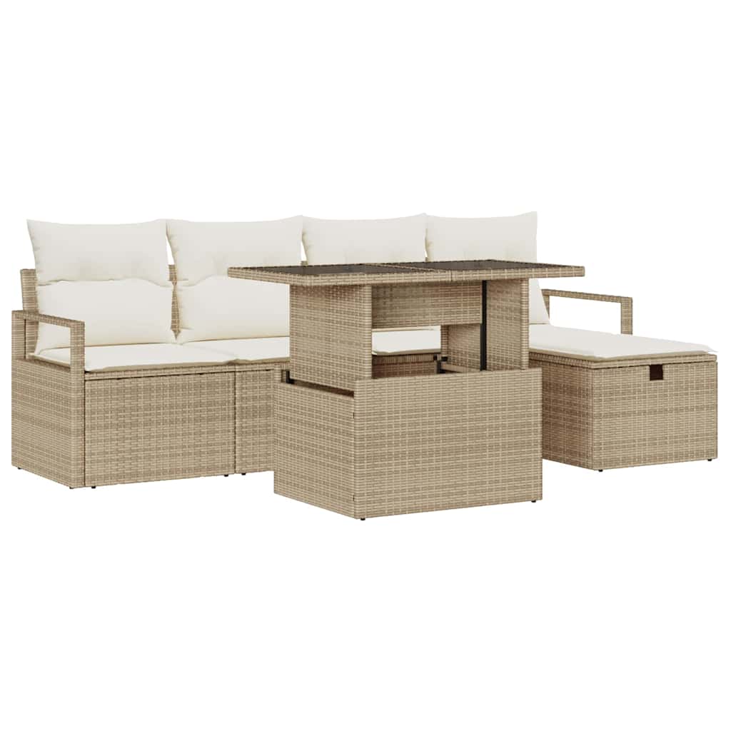 Conjunto de Sofá de Jardim 6 pcs Bege Rattan Sintético