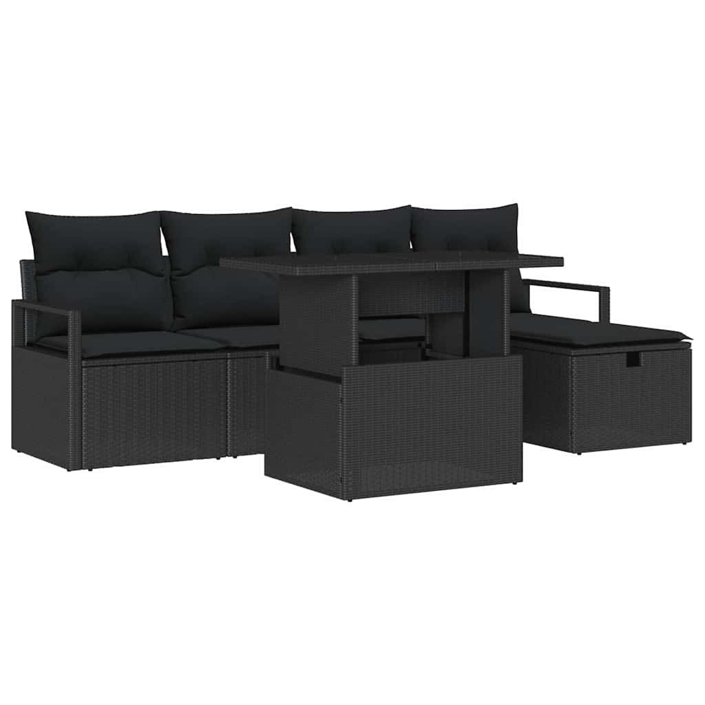 Conjunto de Sofá de Jardim 6 pcs Preto Rattan Sintético