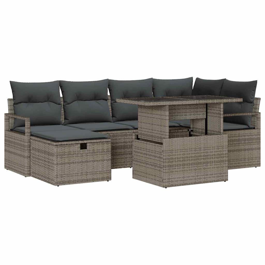 Conjunto de Sofá de Jardim 7 pcs Cinzeto Rattan Sintético