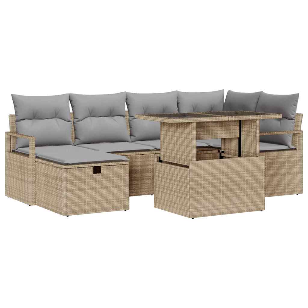 Conjunto de Sofá de Jardim 7 pcs Bege Rattan Sintético