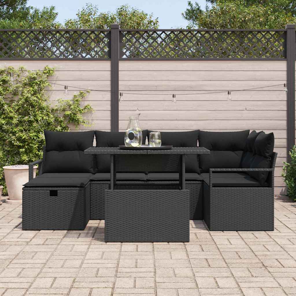 Conjunto de Sofá de Jardim 7 pcs Preto Rattan Sintético