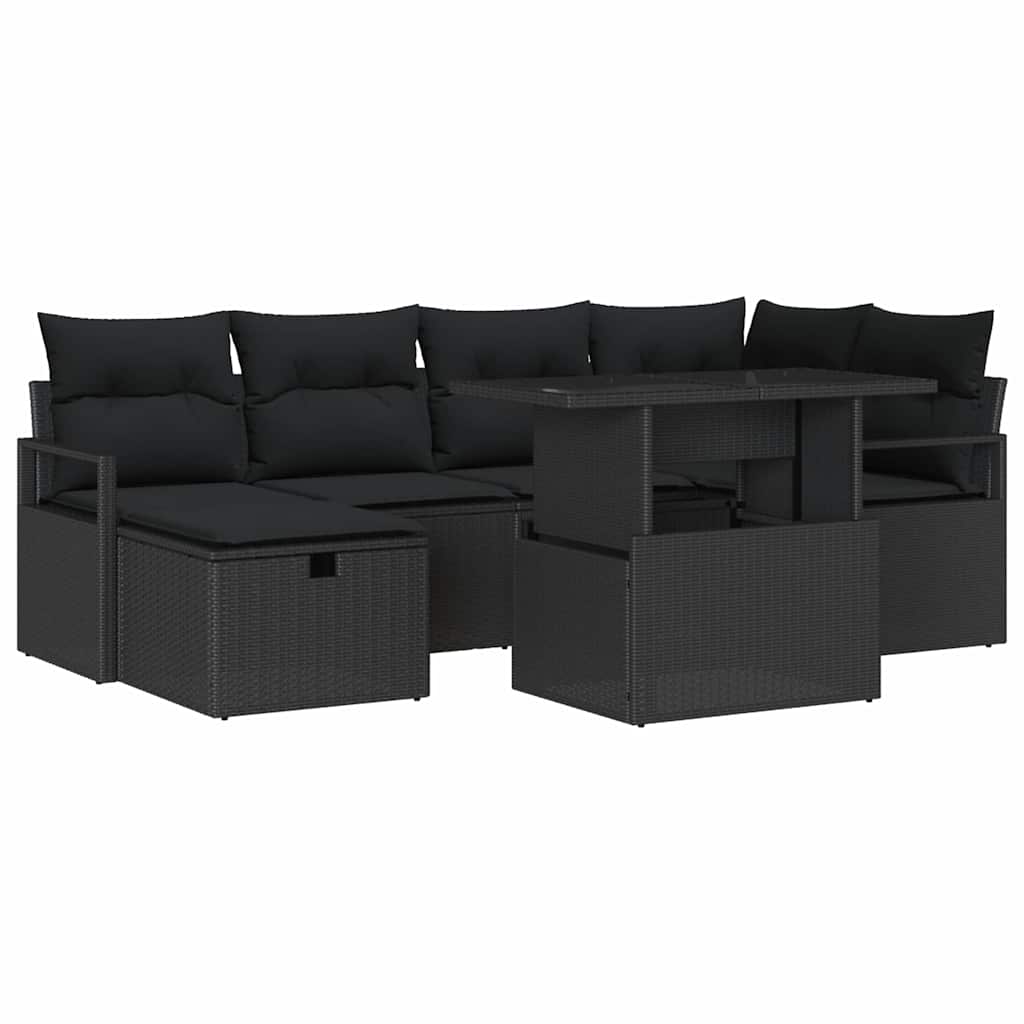 Conjunto de Sofá de Jardim 7 pcs Preto Rattan Sintético