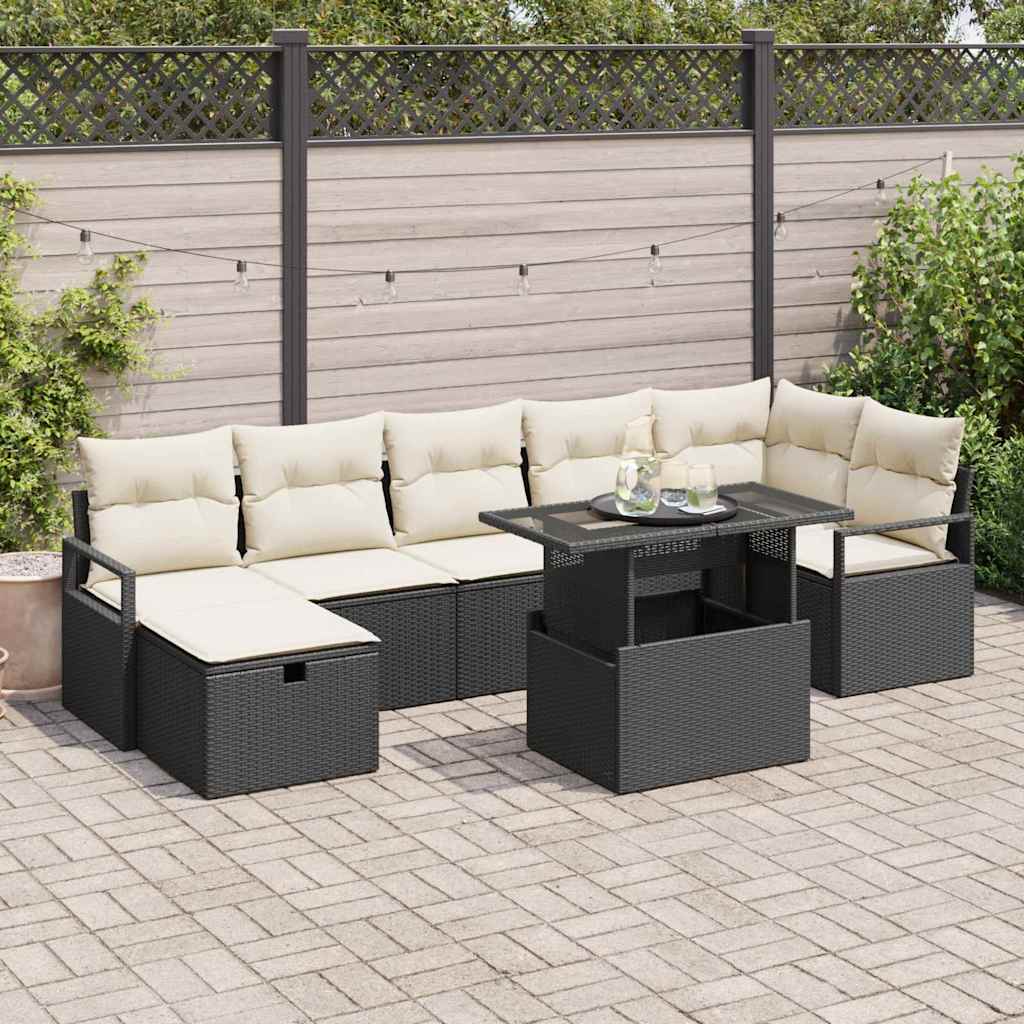 Conjunto de Sofá de Jardim 8 pcs Preto Rattan Sintético