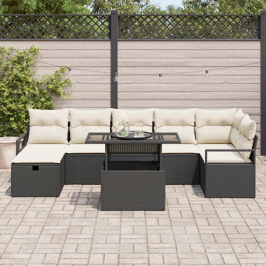 Conjunto de Sofá de Jardim 8 pcs Preto Rattan Sintético