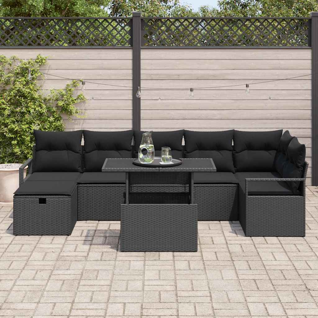 Conjunto de Sofá de Jardim 8 pcs Preto Rattan Sintético