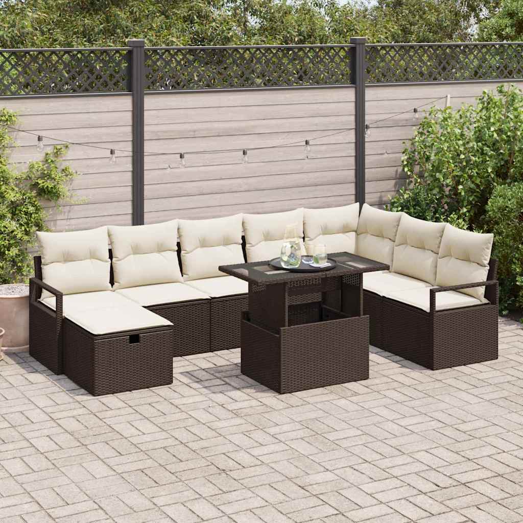 Conjunto de Sofá de Jardim 9 pcs Castanho Rattan Sintético