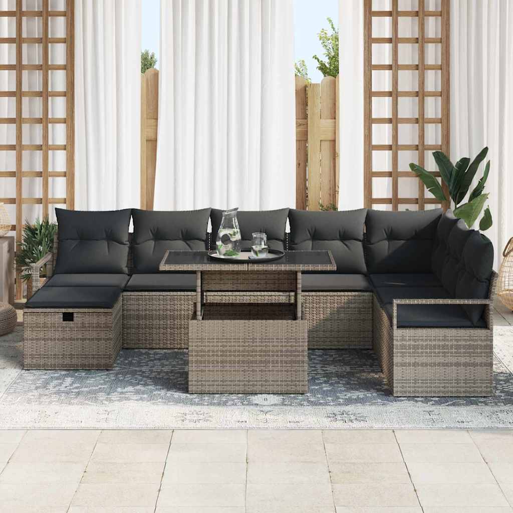 Conjunto de Sofá de Jardim 9 pcs Cinzeto Rattan Sintético