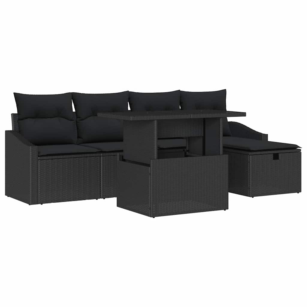Conjunto de Sofá de Jardim com almofada 6 pcs Preto vime PE