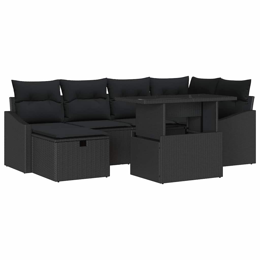 Conjunto de Sofá de Jardim 7 pcs Preto vime PE