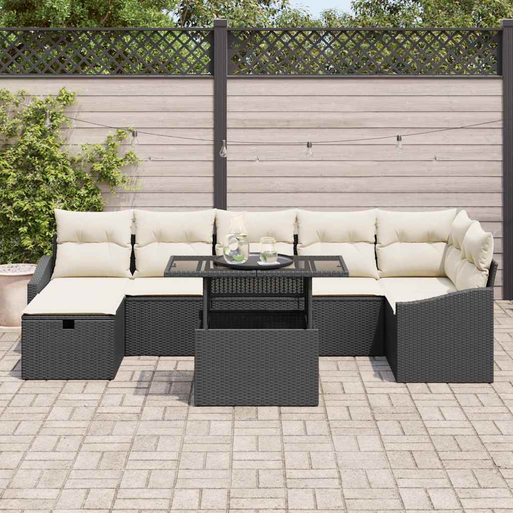Conjunto de Sofá de Jardim 8 pcs Preto vime PE