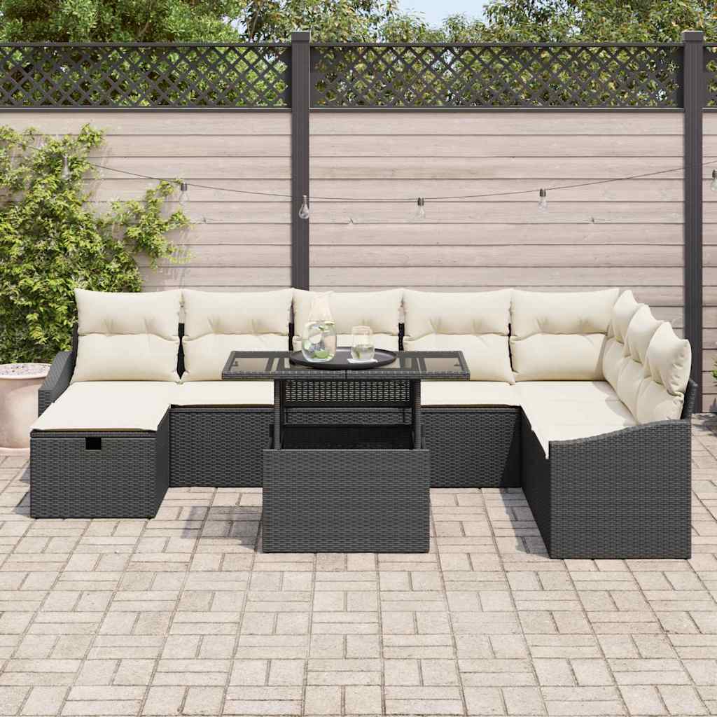 Conjunto de Sofá de Jardim 9 pcs Preto vime PE