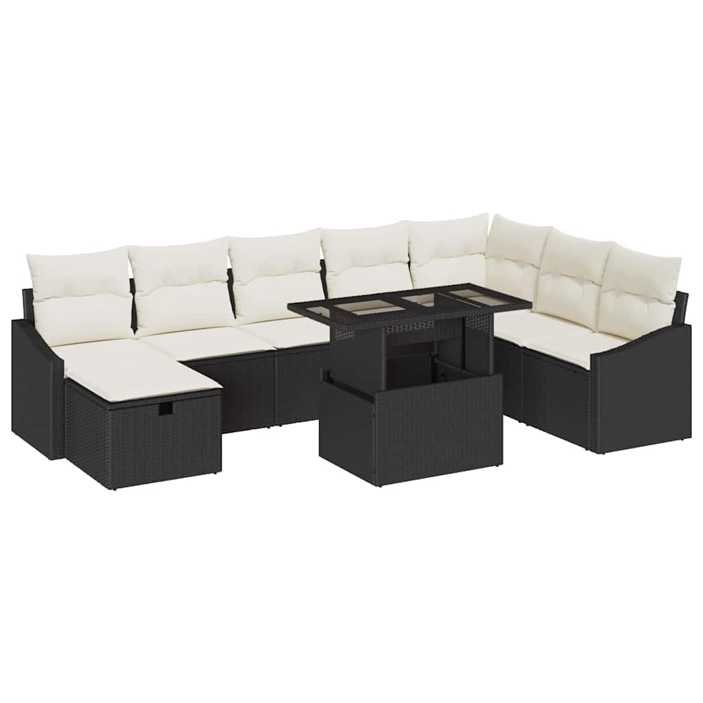 Conjunto de Sofá de Jardim 9 pcs Preto vime PE