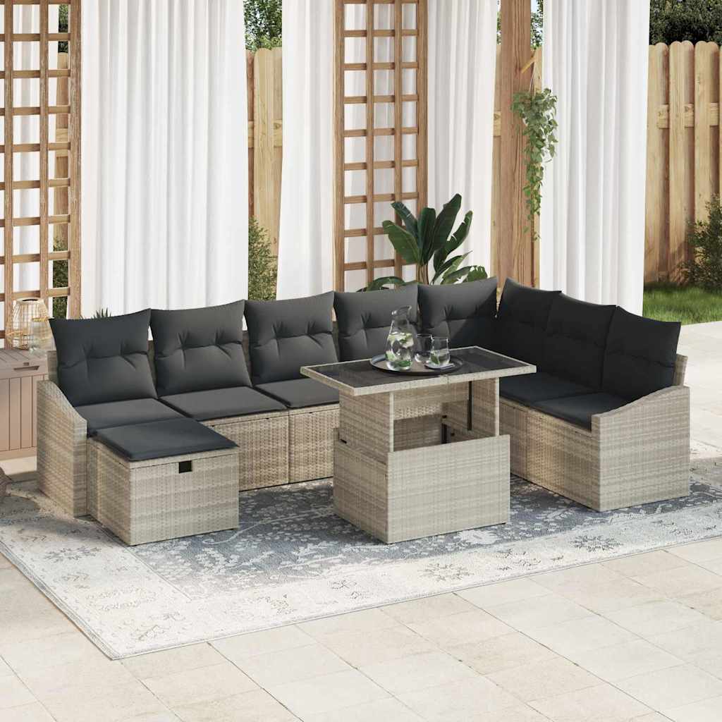 Conjunto de Sofá de Jardim 9 pcs Cinzento-claro vime PE