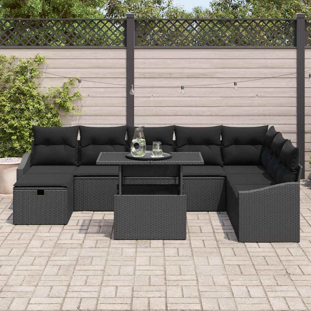 Conjunto de Sofá de Jardim 9 pcs Preto vime PE