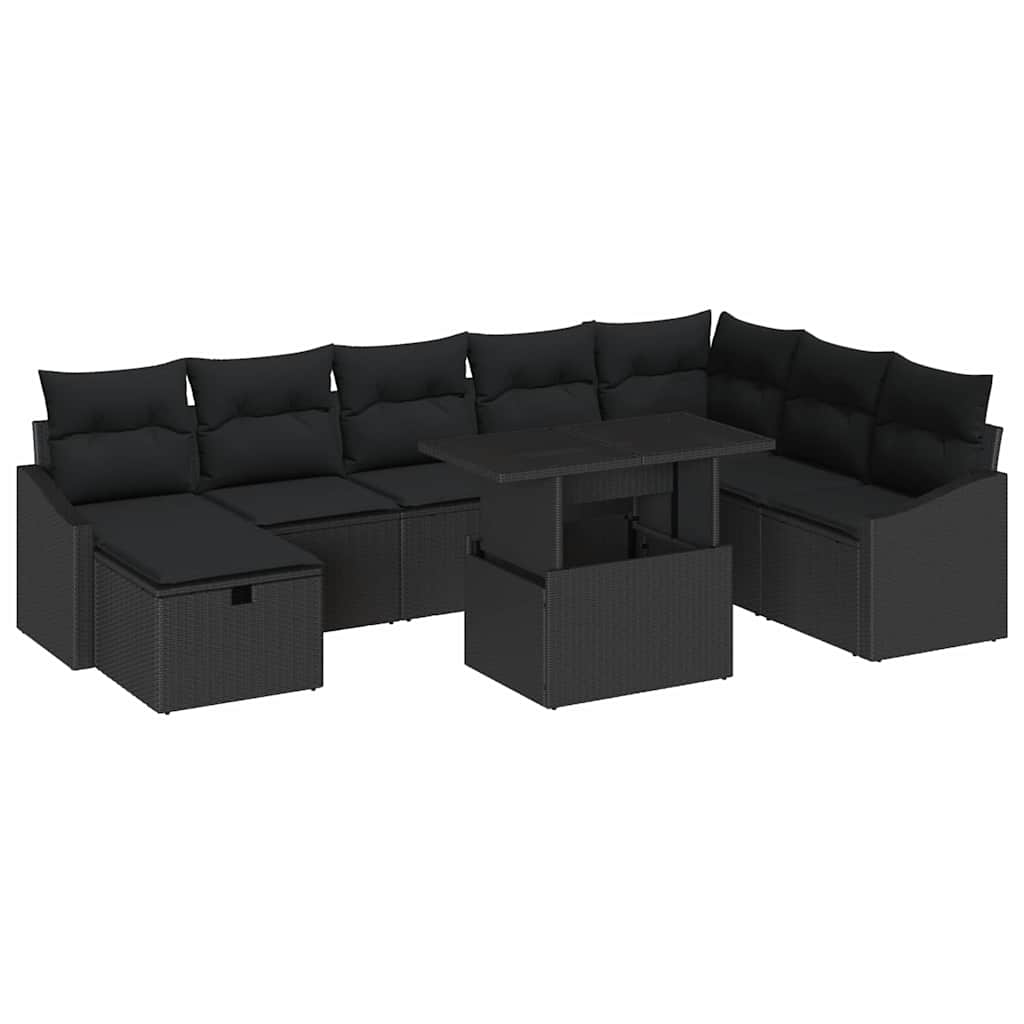 Conjunto de Sofá de Jardim 9 pcs Preto vime PE