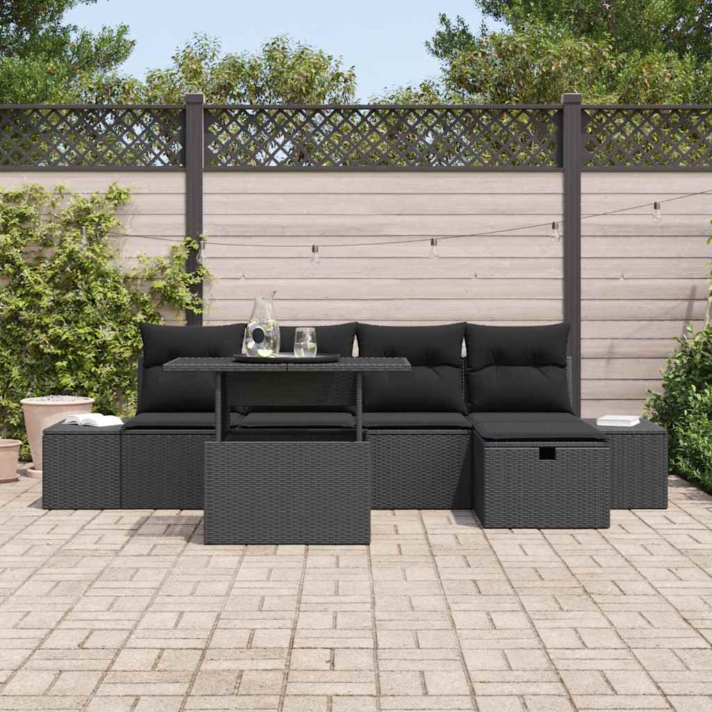 Conjunto de Sofá de Jardim 6 pcs Preto vime PE