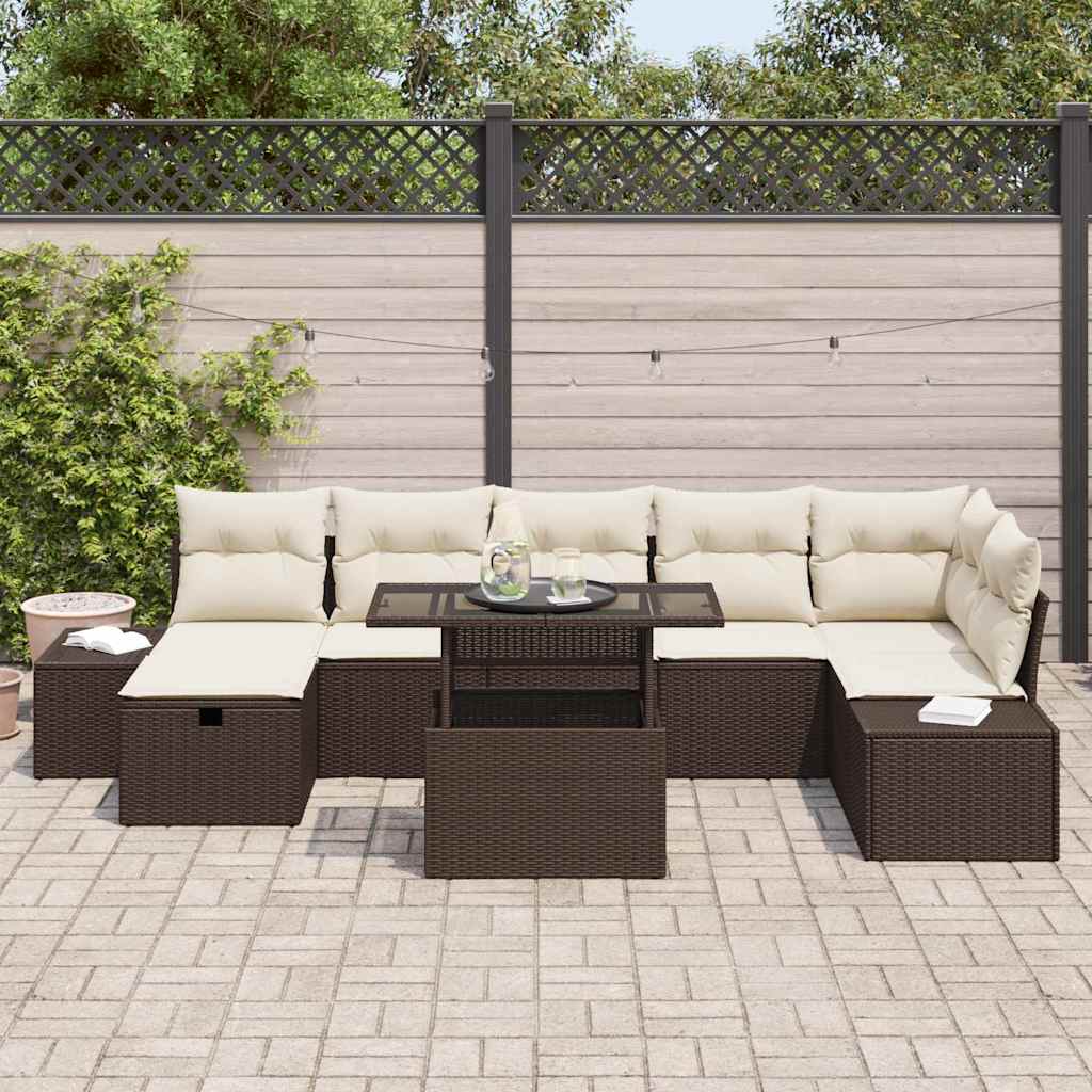 Conjunto de Sofá de Jardim 8 pcs Castanho vime PE