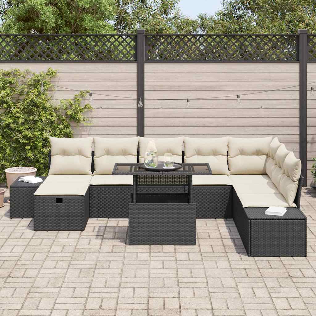 Conjunto de Sofá de Jardim 9 pcs Preto vime PE