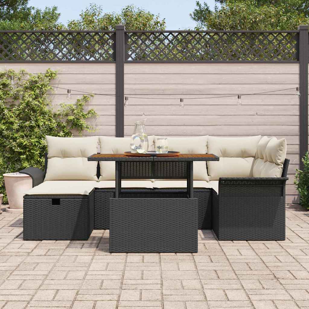 Conjunto de Sofá de Jardim 7 pcs Preto vime PE