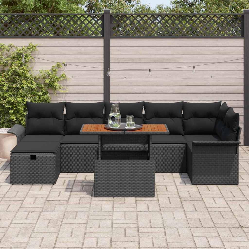 Conjunto de Sofá de Jardim 8 pcs Preto vime PE