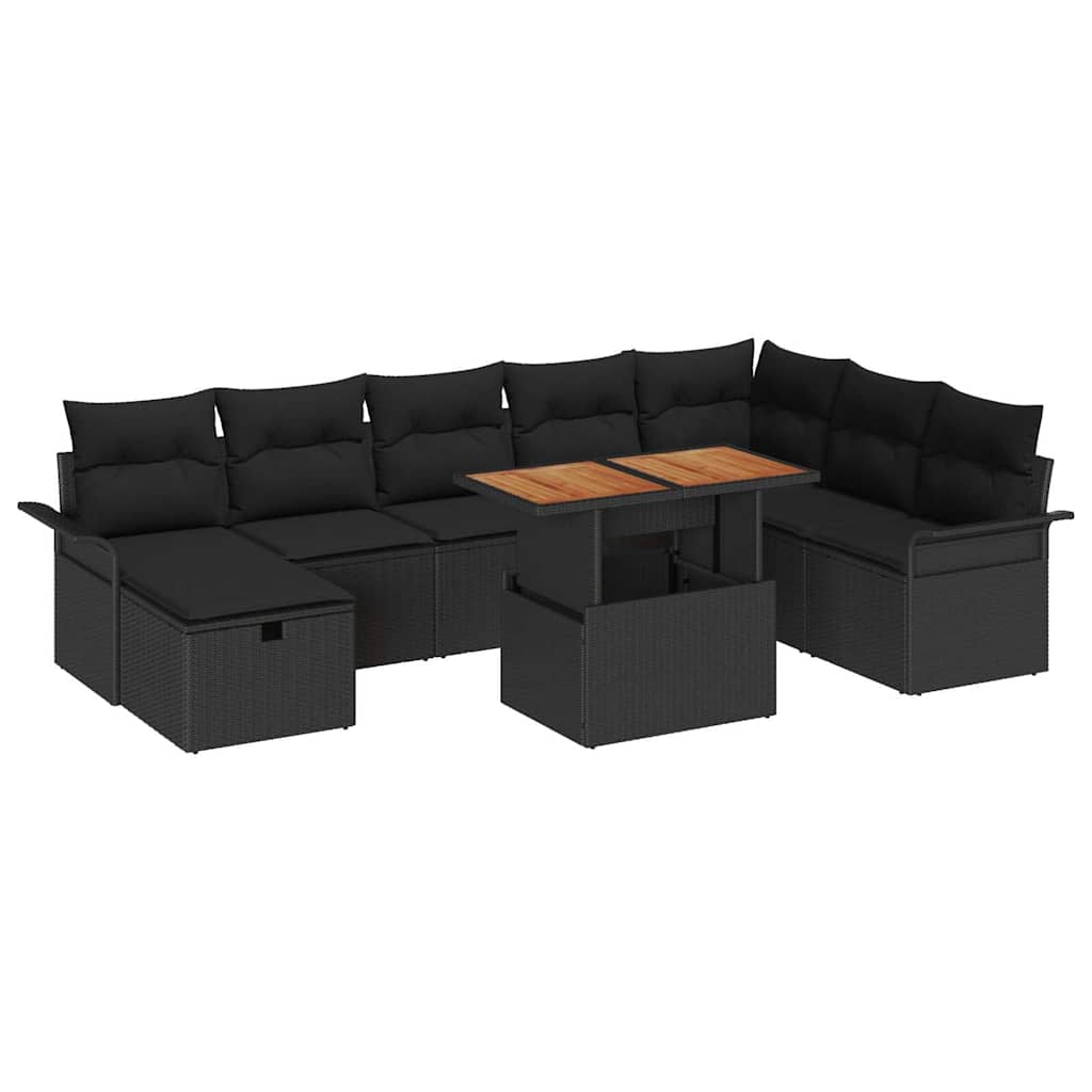 Conjunto de Sofá de Jardim 9 pcs Preto vime PE