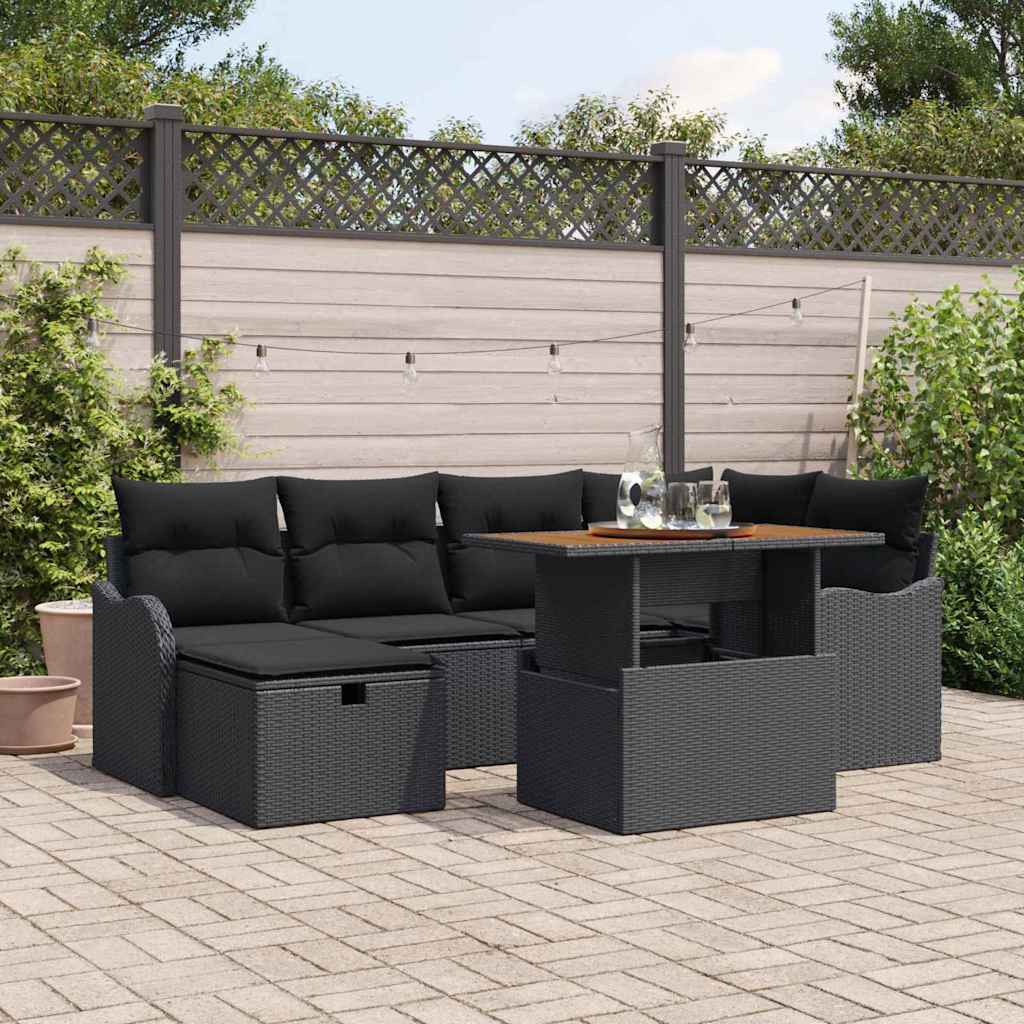 Conjunto de Sofá de Jardim 7 pcs Preto vime PE
