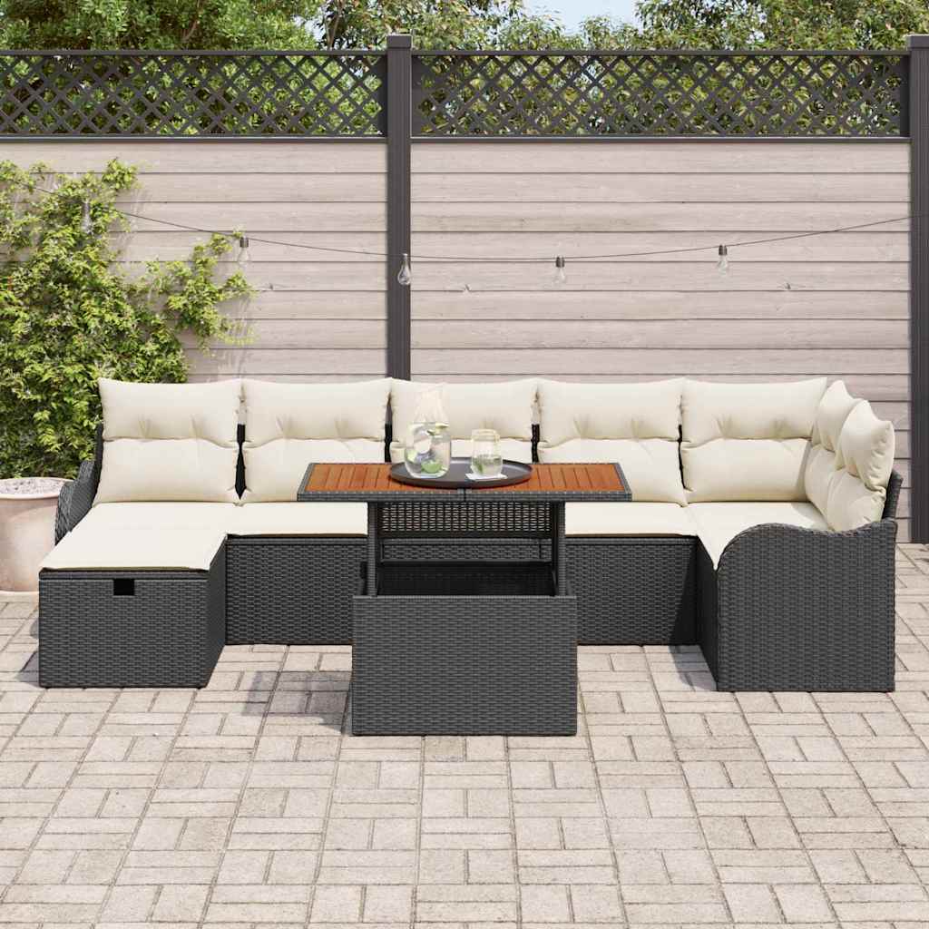 Conjunto de Sofá de Jardim 8 pcs Preto Rattan Sintético