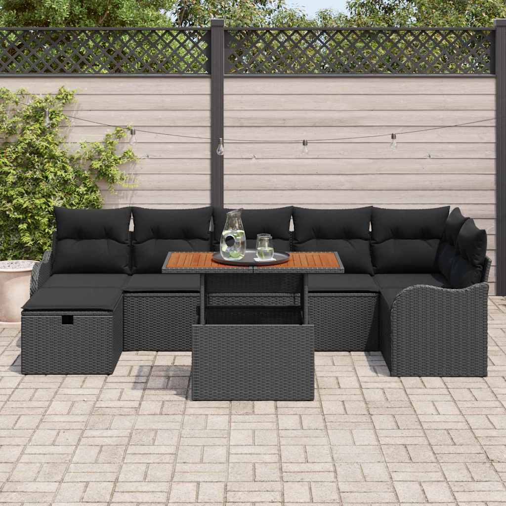 Conjunto de Sofá de Jardim 8 pcs Preto Rattan Sintético
