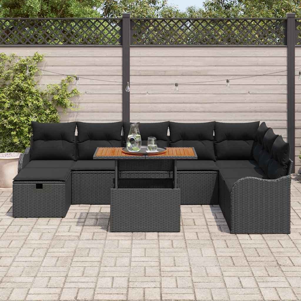 Conjunto de Sofá de Jardim 9 pcs Preto vime PE