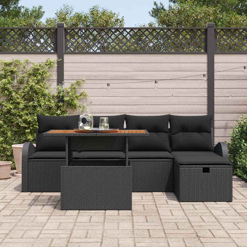Conjunto de Sofá de Jardim 6 pcs Preto vime PE
