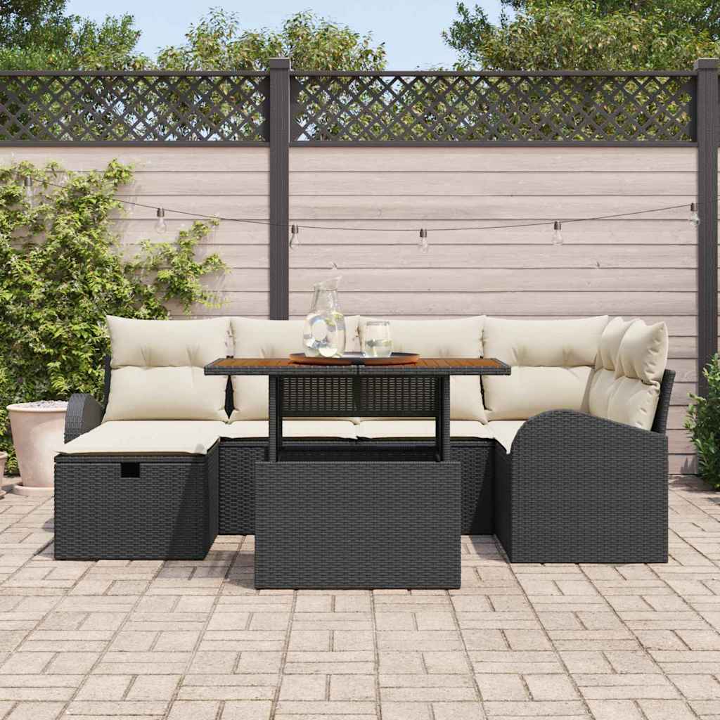 Conjunto de Sofá de Jardim 7 pcs Preto vime PE