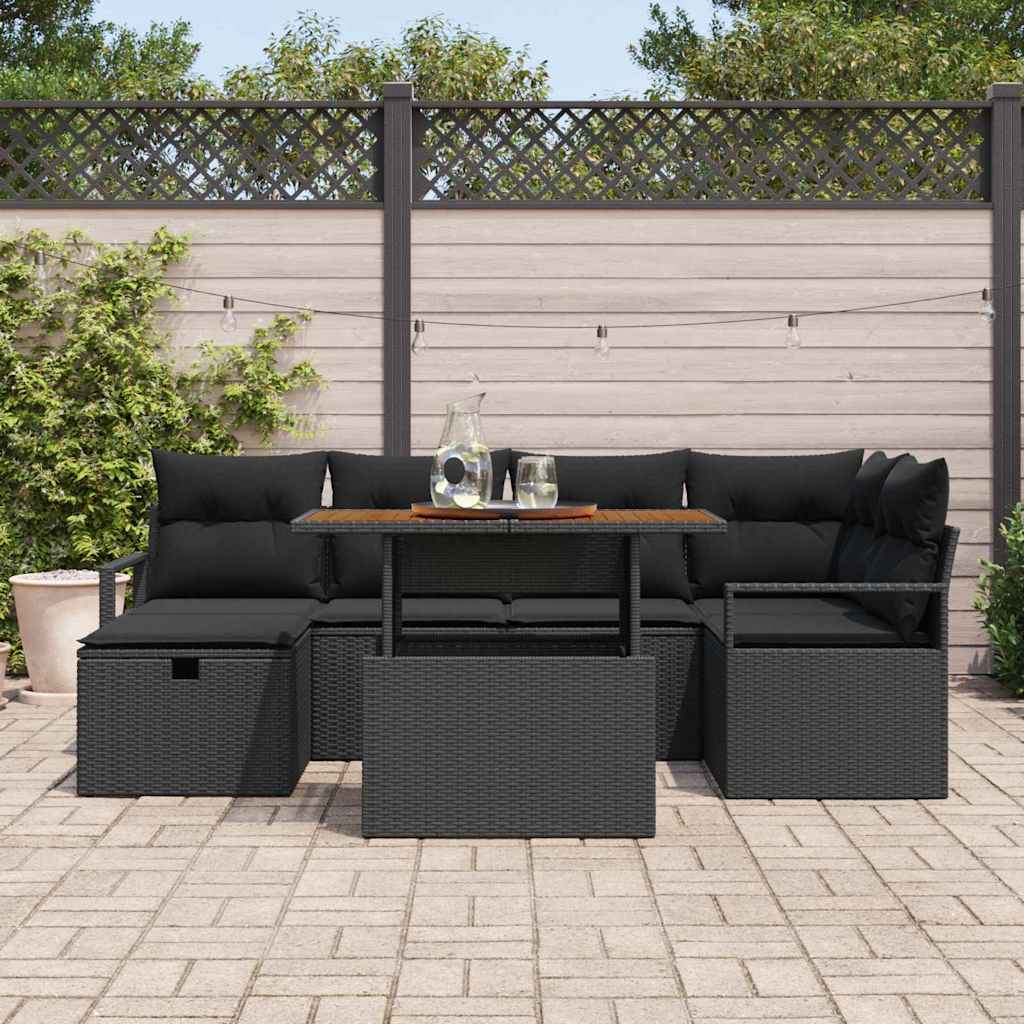 Conjunto de Sofá de Jardim 7 pcs Preto vime PE