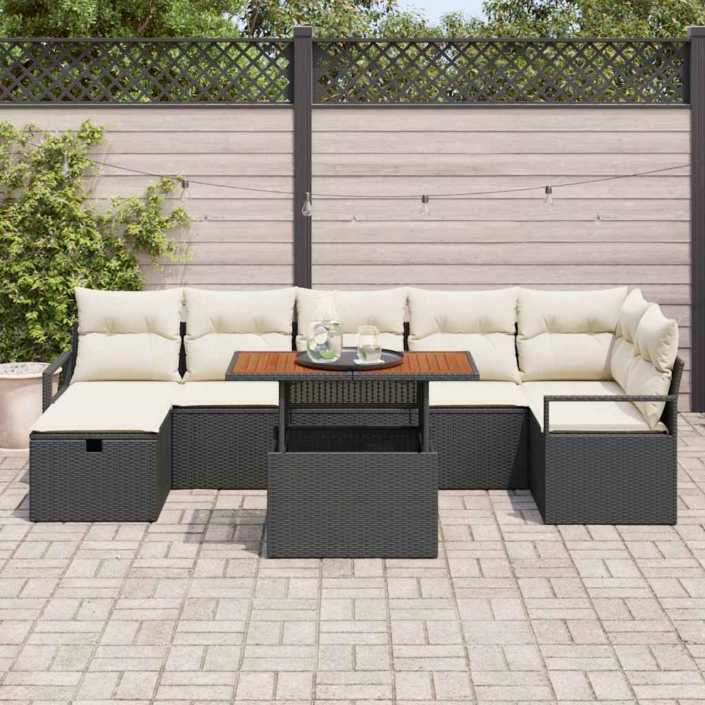 Conjunto de Sofá de Jardim 8 pcs Preto vime PE