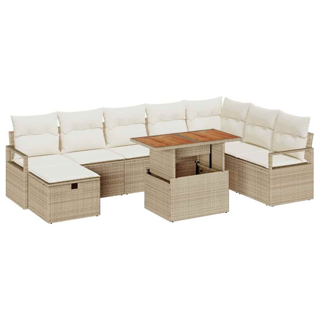 Conjunto de Sofá de Jardim 9 pcs Bege vime PE