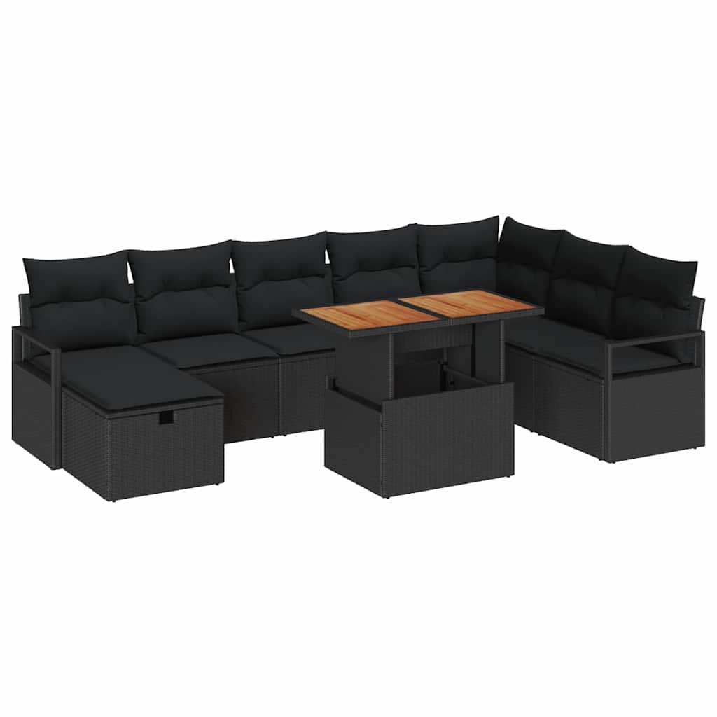 Conjunto de Sofá de Jardim 9 pcs Preto vime PE