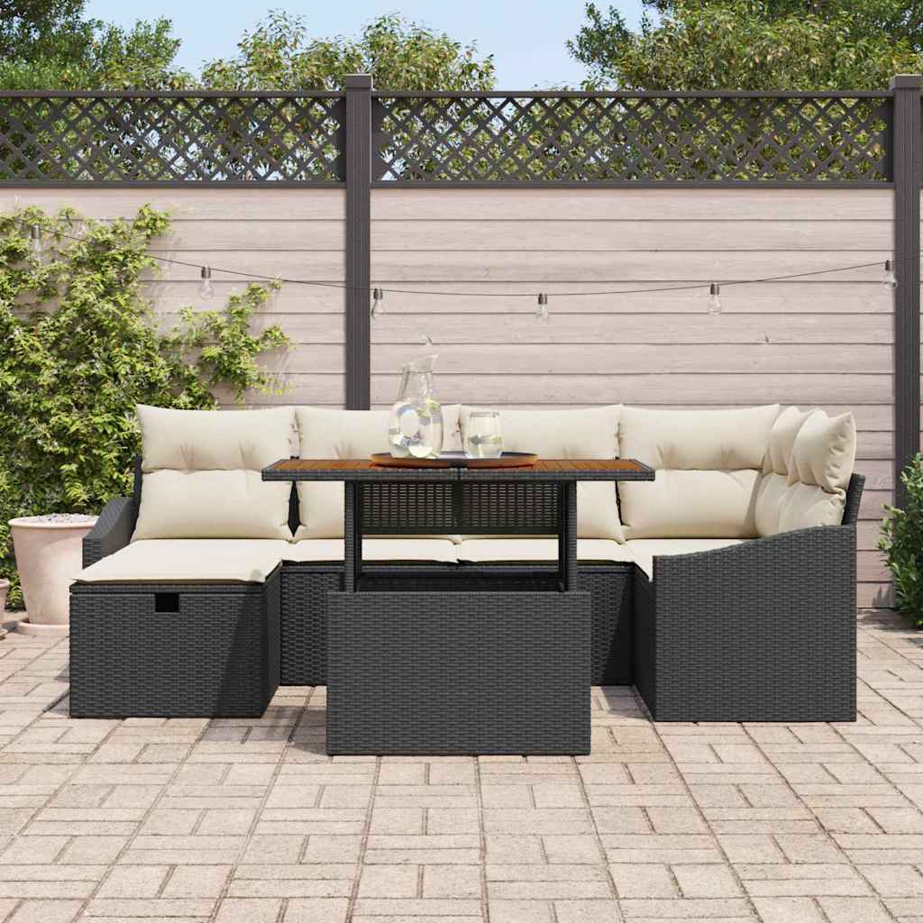 Conjunto de Sofá de Jardim 7 pcs Preto vime PE