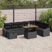 Conjunto de Sofá de Jardim 9 pcs Preto vime PE