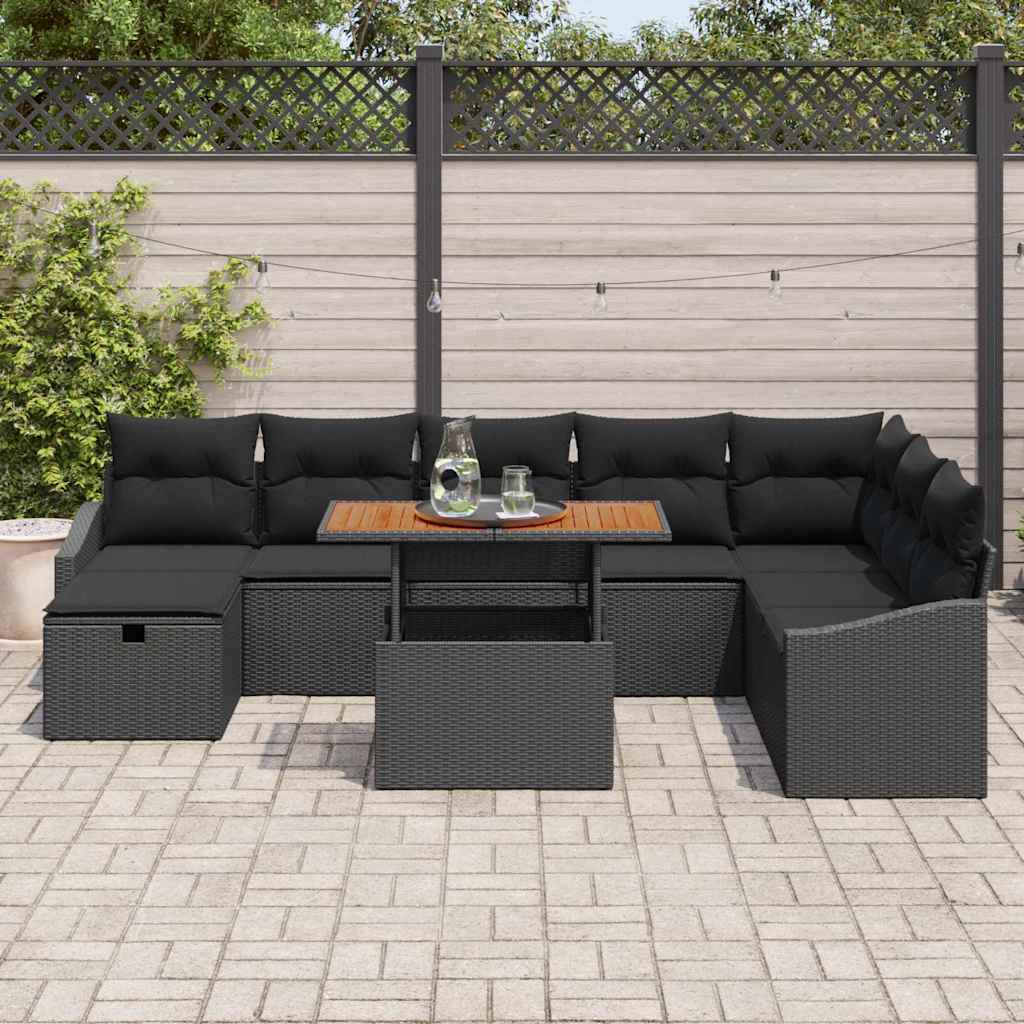 Conjunto de Sofá de Jardim 9 pcs Preto vime PE