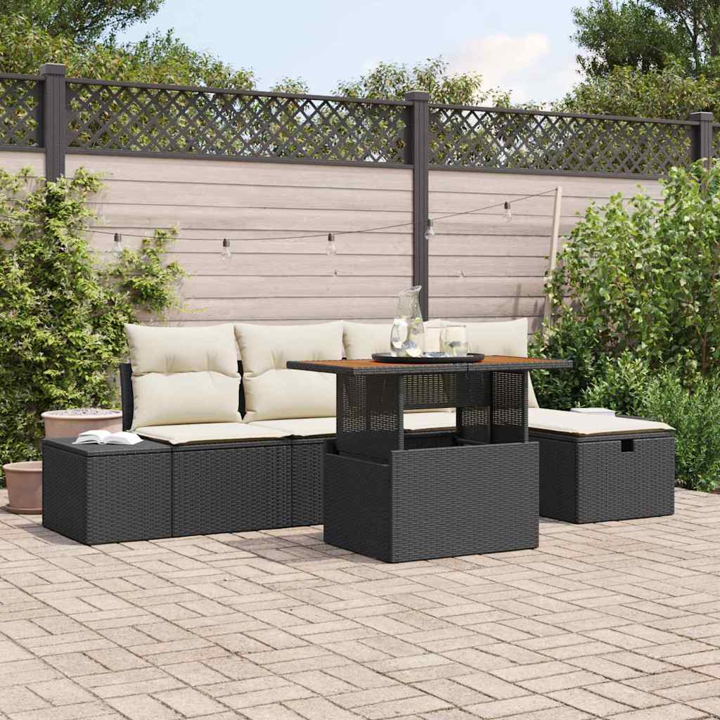 Conjunto de Sofá de Jardim 6 pcs Preto vime PE